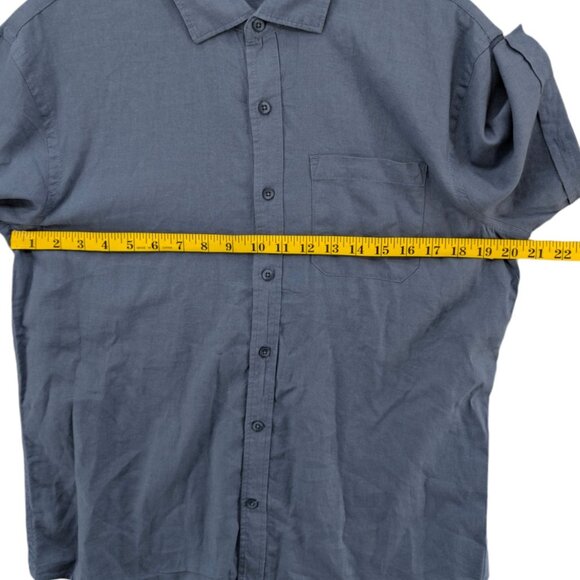 Magaschoni Man Linen Blend Shirt Mens Slate Blue Short Sleeve Front Pocket Sz M - Picture 7 of 10